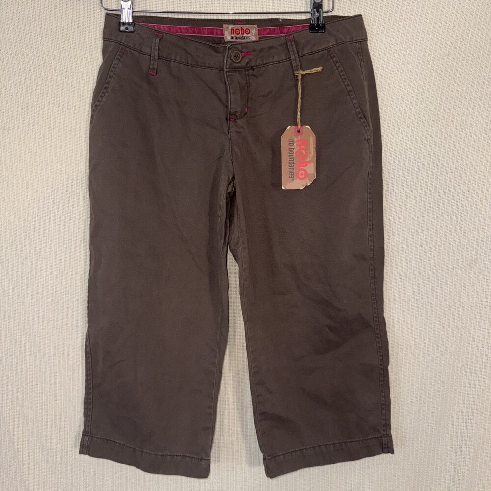 Vintage No Boundaries Brown Cotton Capri Pants Jr 7 Casual Chino Y2K Low Rise